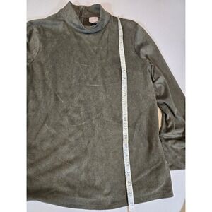 Chico's Mock Neck Tie Cuff Olive‎ Green Tunic Long Sleeve Faux Suede Blouse 1P